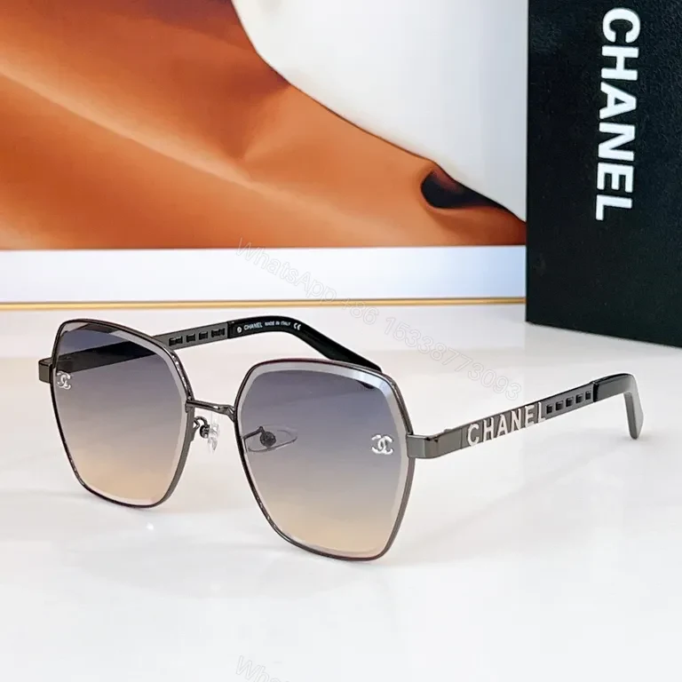 View 7 of Lux Chanel Square-Frame Sunglasses with Signature Details