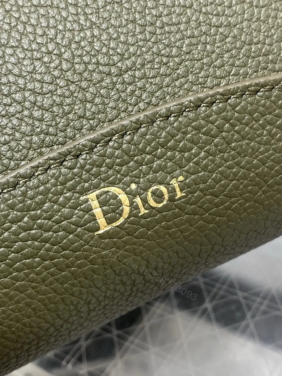 View 7 of Olive Pebbled Leather Satchel with Dior Pattern Card Holder