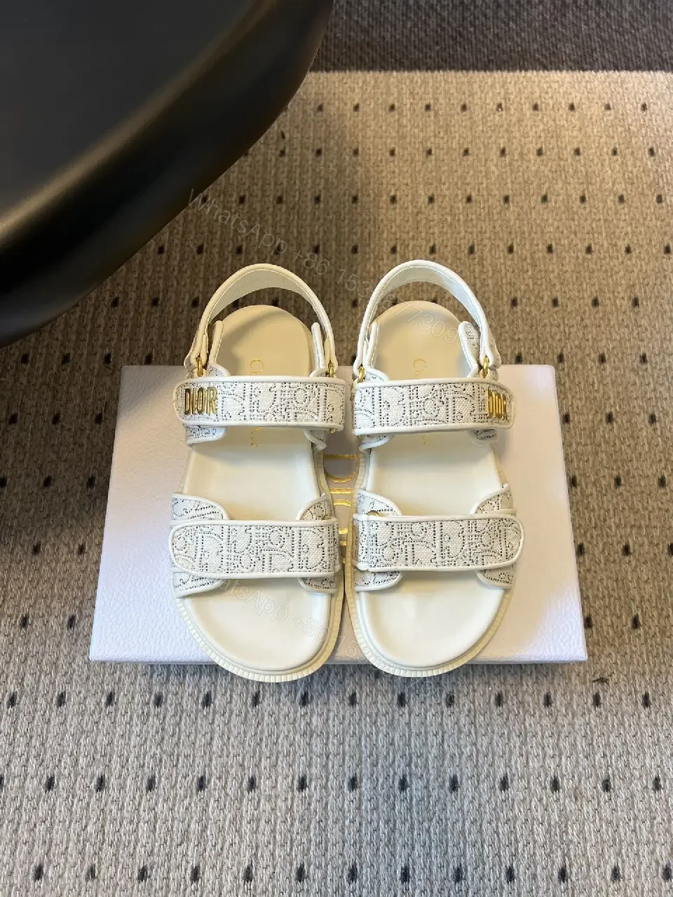 View 5 of Textured Monogram Sandals: Luxe Comfort, Velcro Strap Sandals