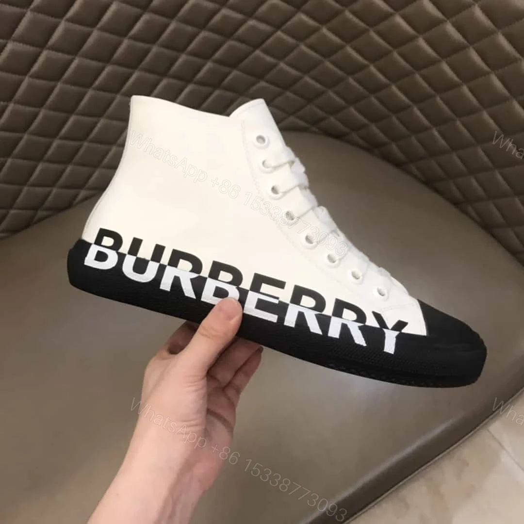 View 2 of BURBERRY LOGO PRINT GABARDINE HIGH-TOP SNEAKERS – BBR32