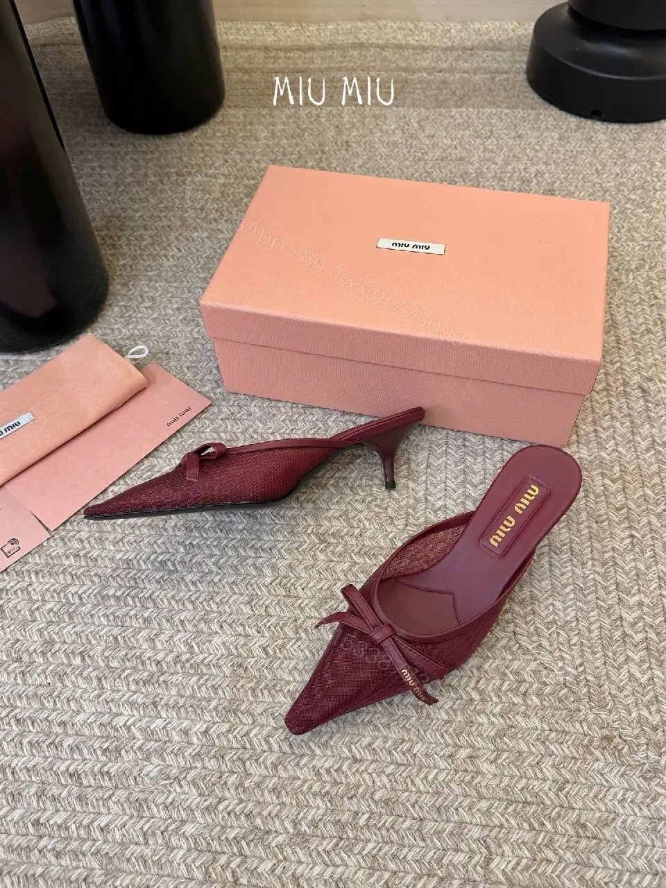 View 5 of Elegant Knit Mule with Bow Detail, Pointed Toe, Burgundy
