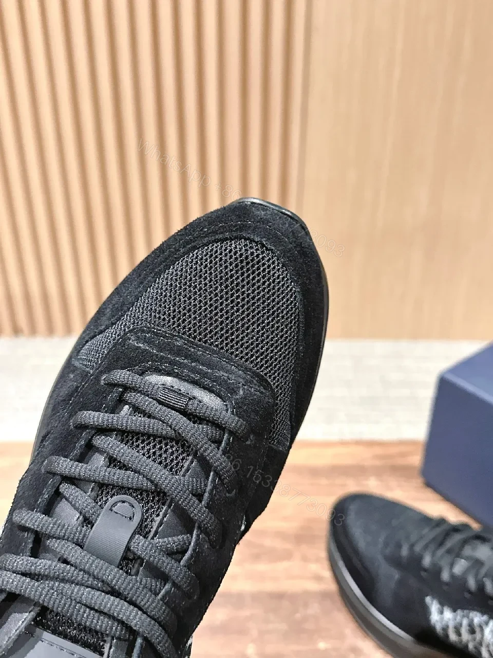 View 2 of Monochrome suede & mesh high-top sneakers with designer detailing