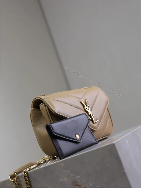 View 2 of Chic Camel Leather Flap Bag with YSL-Hardware Luxury