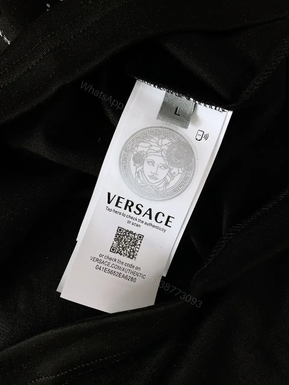 View 7 of Black Glittery Knit? Graphic Tee Versace Logo Center Oversized Short-Sleeve Tee