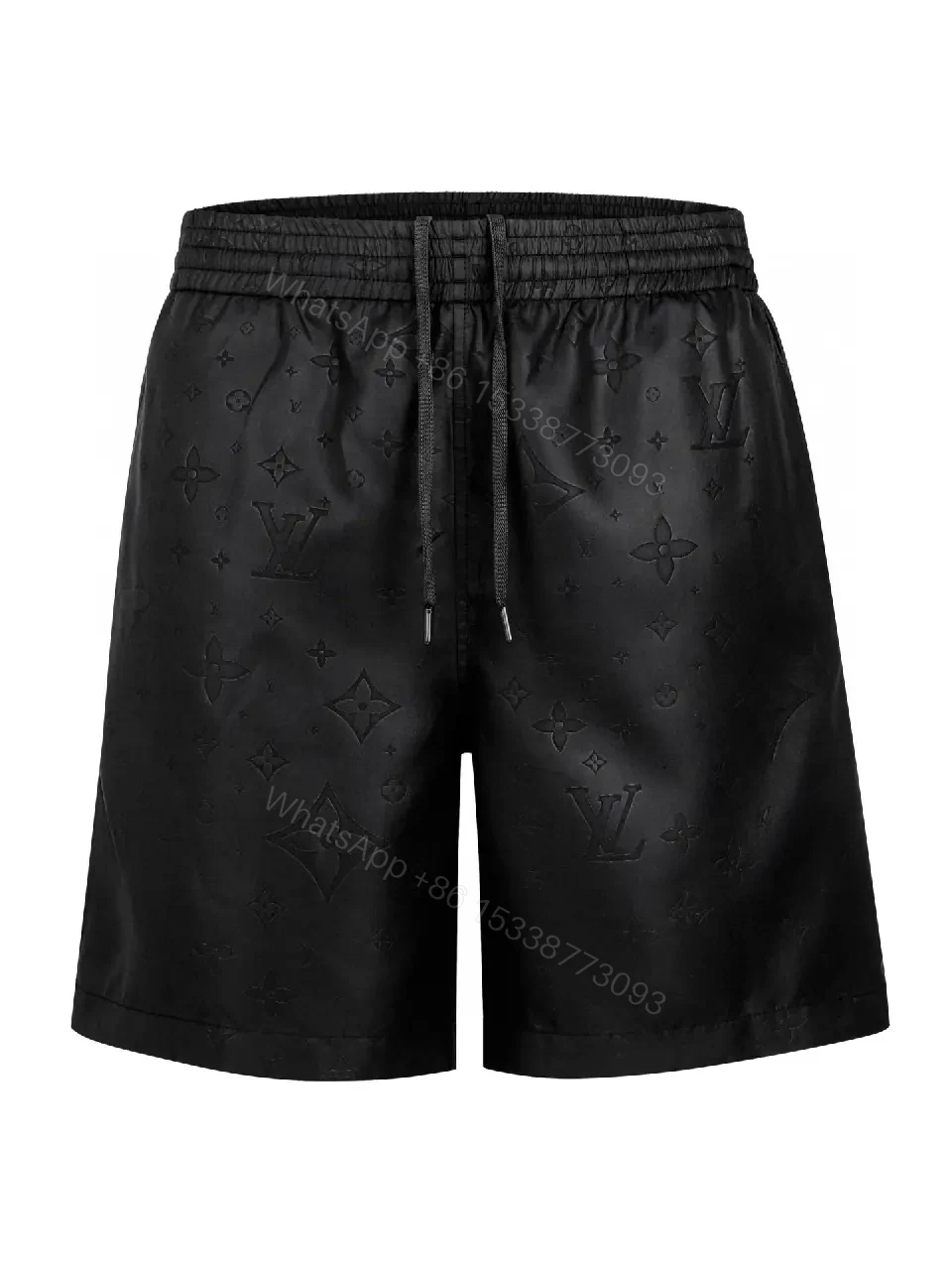 View 4 of Black Leather-Look Louis Vuitton Scan Shorts with Drawstring