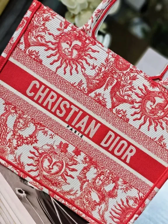 View 6 of Bold Tote: Red-Cream Jacquard, Dior-Style Brand, Structured Carryall