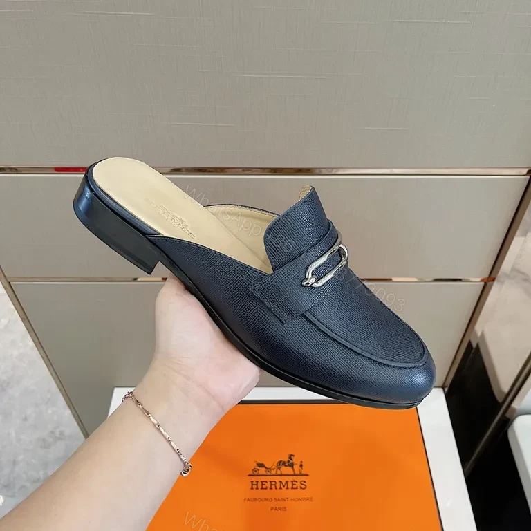 View 6 of Navy Leather Horsebit Mule: Luxury Slip-On Pro