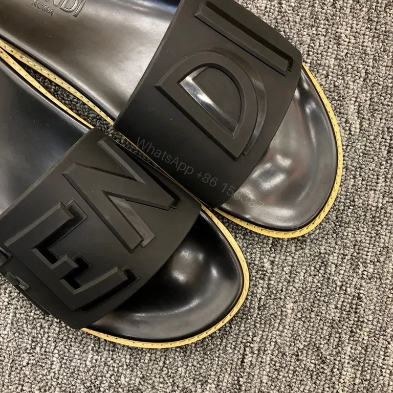 View 6 of Bold Minimalist Slides with Signature Fendi Touch - Black Leather Slide