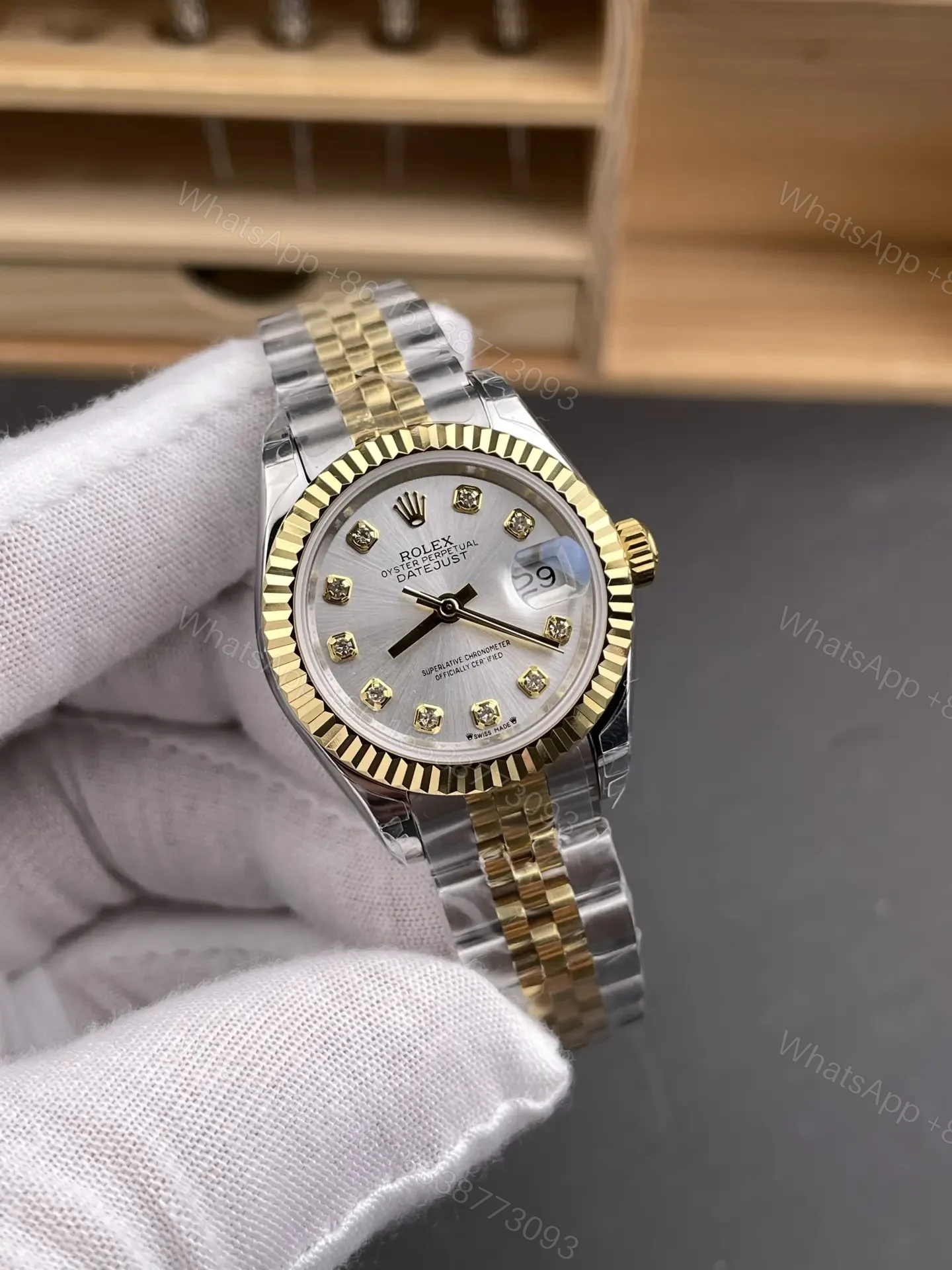 View 2 of Rolex Datejust 31 Stainless Steel Yellow Gold Fluted MOP Jubilee 278273-0028
