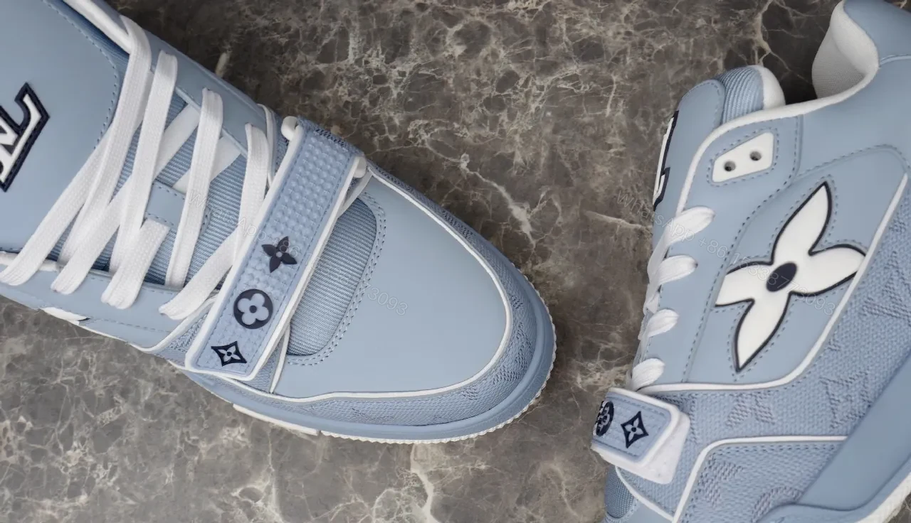View 2 of Soft Blue Leather High-Top Sneaker with Luxe Details