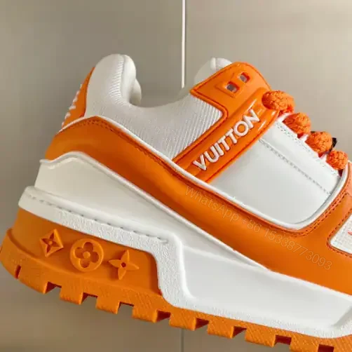View 5 of LOUIS VUITTON LV TRAINER MAXI SNEAKERS IN ORANGE AND WHITE – LSVT334