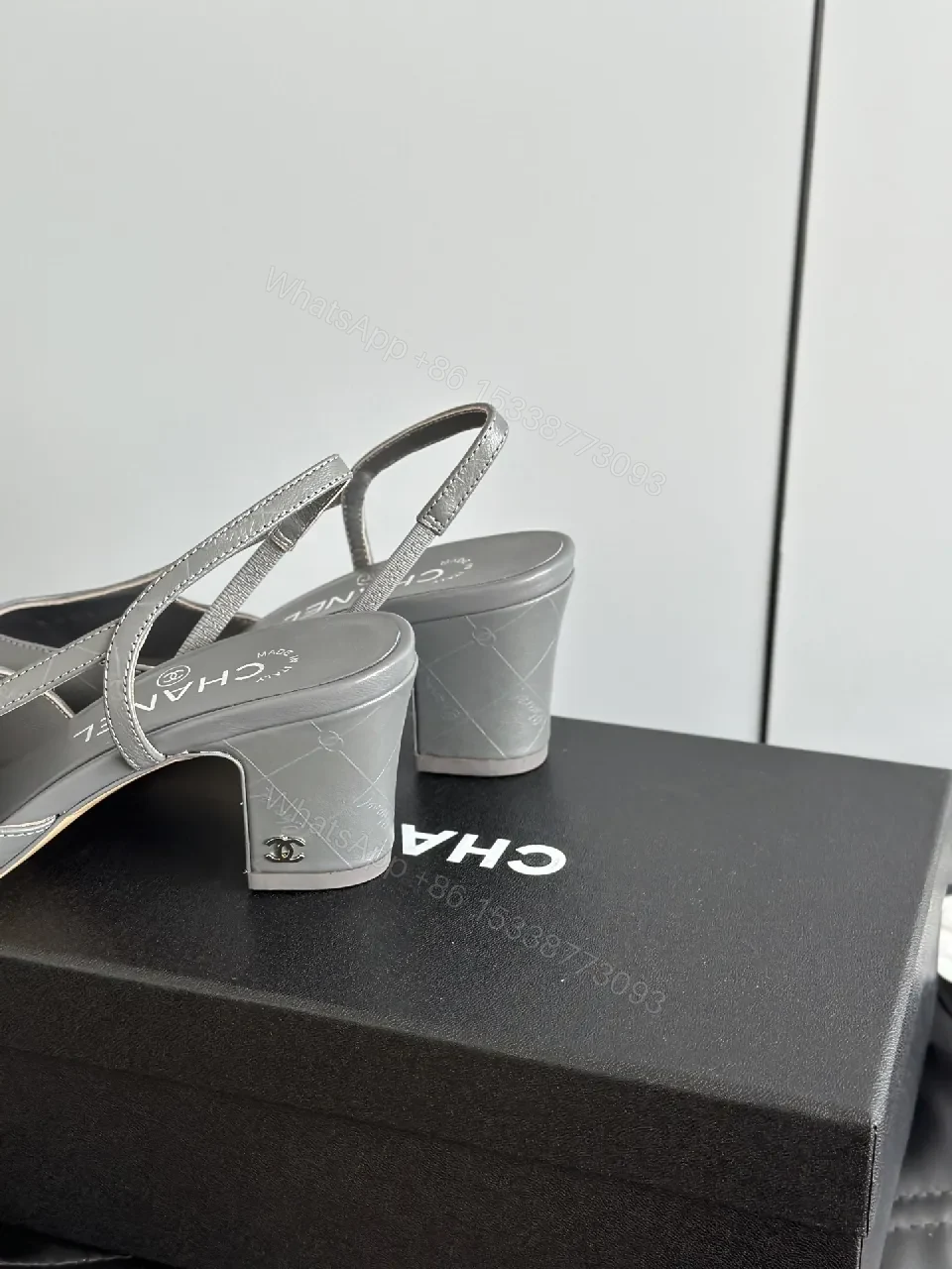 View 4 of Gray Patent-Toe Slingback Heels: Modern Block-Color Comfort