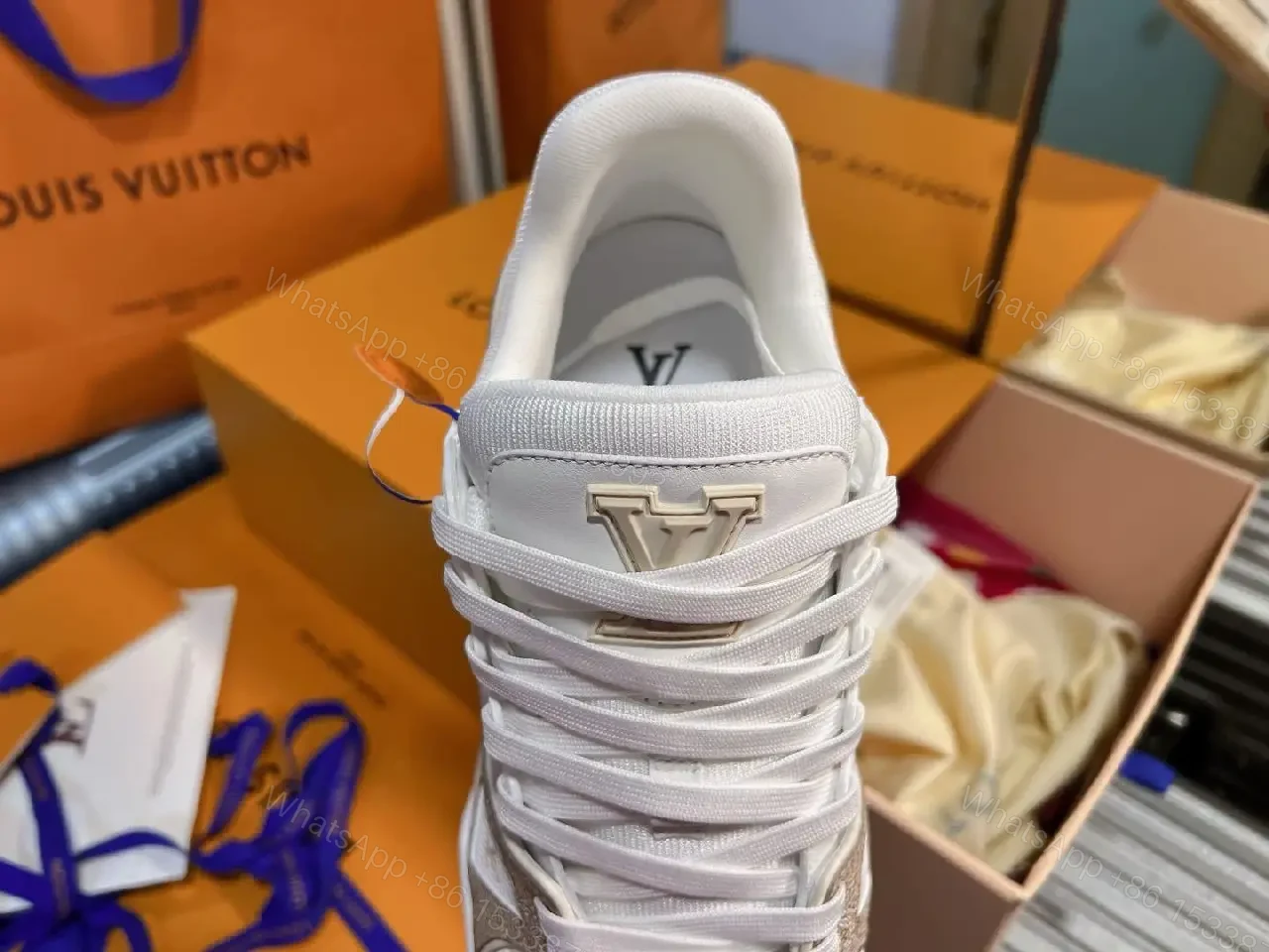 View 6 of Premium White & Sand Textured High-Top Sneakers