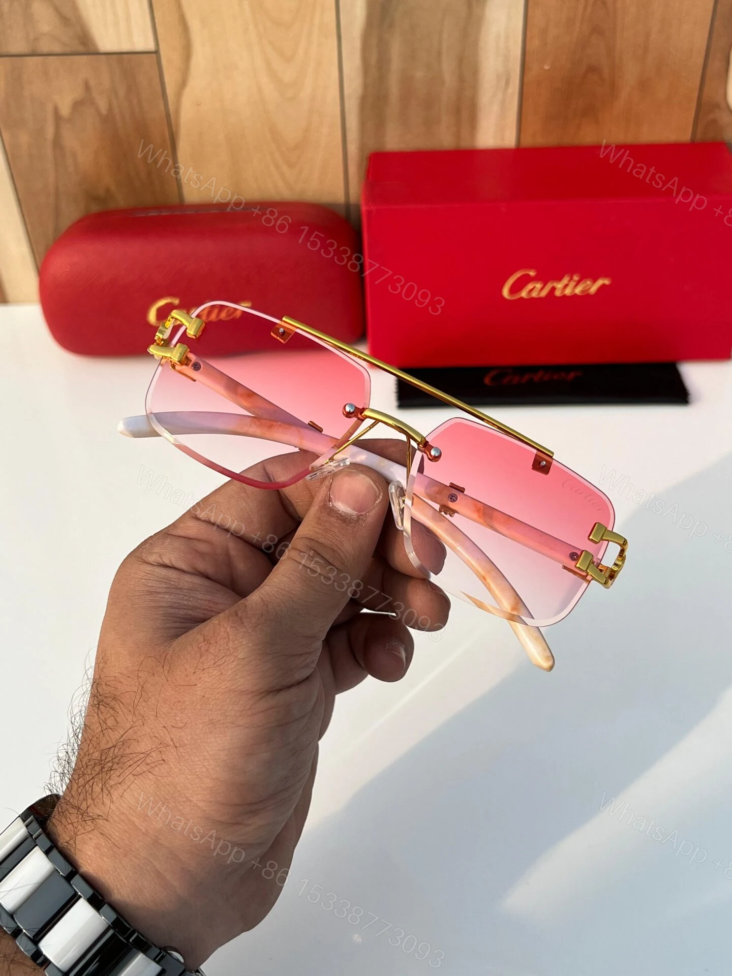 View 4 of Cartier CT098 Gold-Toned Pink Gradient Sunglasses