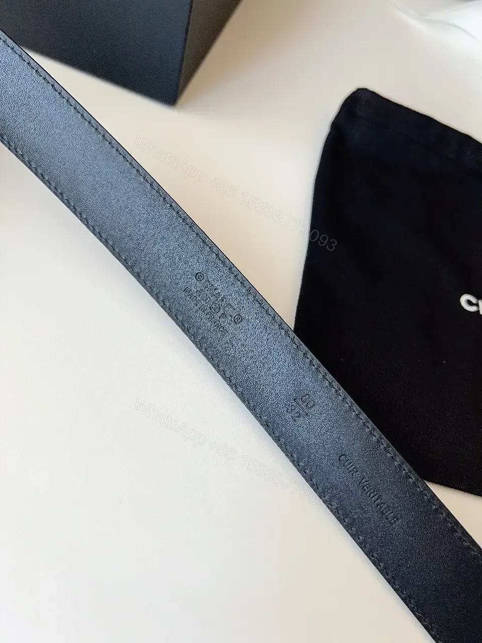 View 7 of Quilted Leather Belt, Double Buckle, Black, Minimal Luxury
