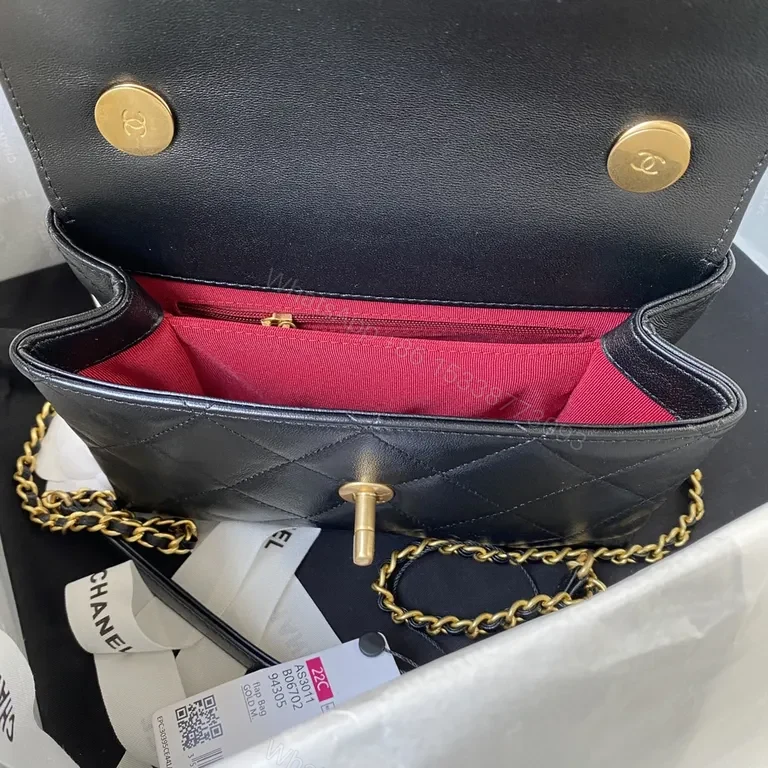 View 7 of Quilted Noir Lambskin Flap Bag with Gold Chain