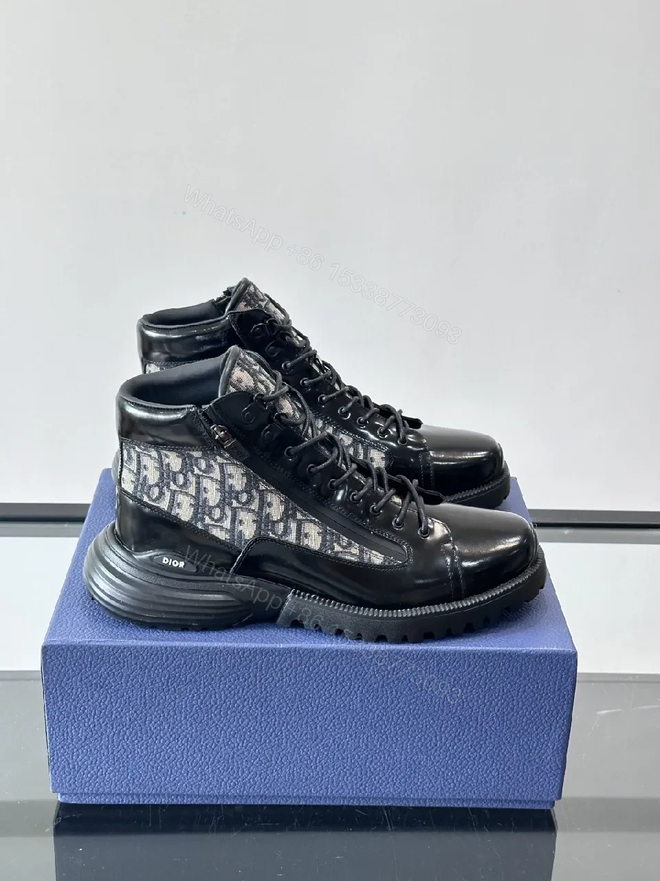 Leather + Leather + High-Top + Dior Jacquard Accent + Boots — view 1