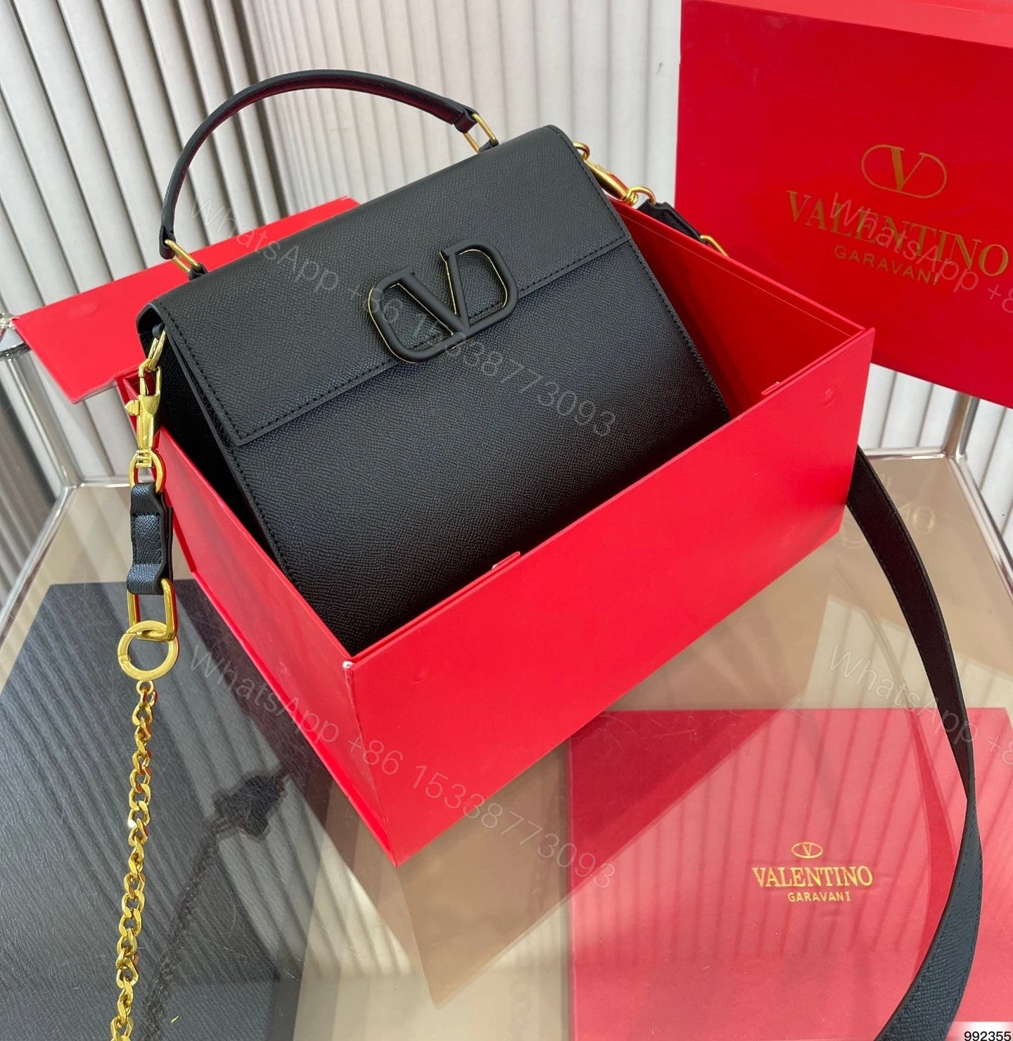 View 2 of VALENTINO GARAVANI SMALL VSLING GRAINY CALFSKIN HANDBAG BLACK 25CM 3W2B0F53KGW R82