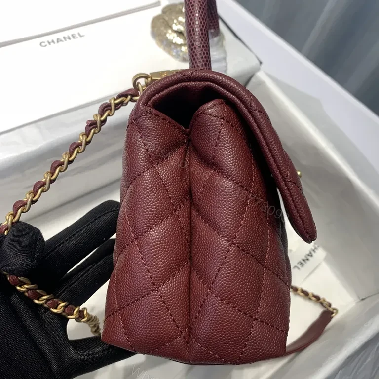 View 9 of Burgundy Quilted Leather Handbag with CC Turn-Lock
