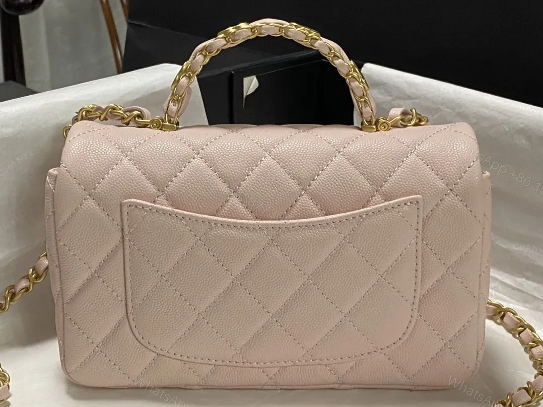 View 5 of Soft Pink Quilted Mini Bag: Luxe Faux Leather, Gold CC Clasp