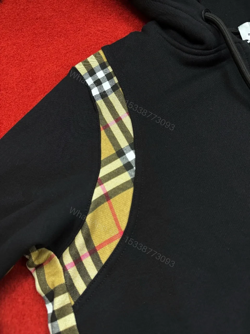 View 4 of Bold Hoodie with Plaid Trim - Luxe Everyday Comfort Hoodie