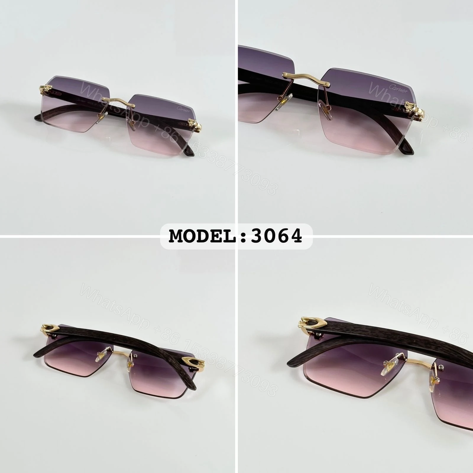 View 4 of FIRST COPY CARTIER 3064 GOLD PINK DC SUNGLASSES