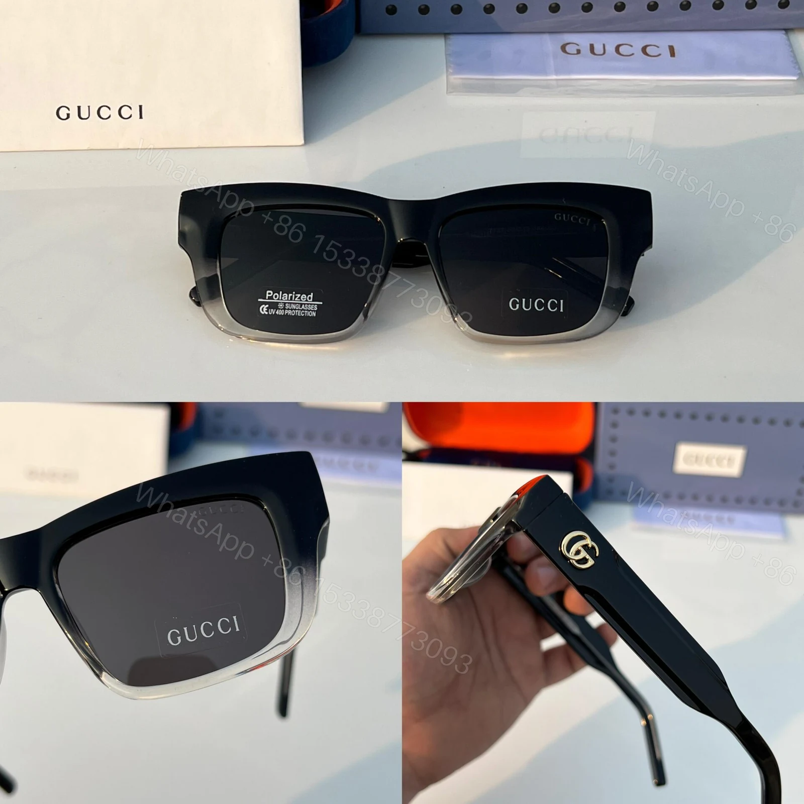 View 6 of Gucci Square Sunglasses Black-Transparent Plastic