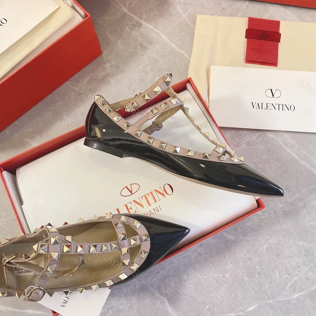 View 3 of Valentino Women Black Patent Leather Studded Flats