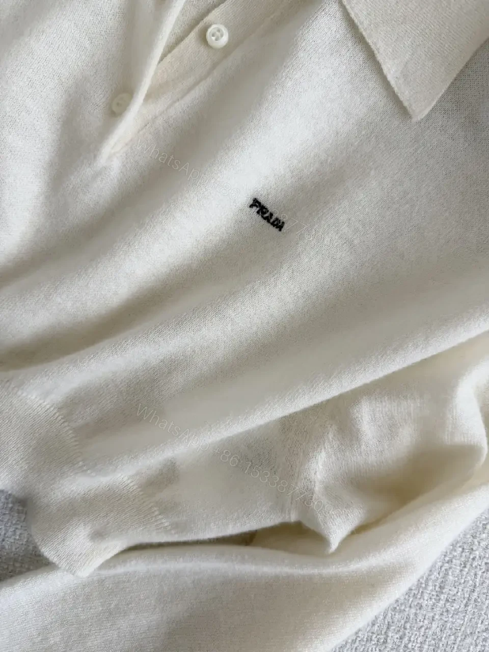 View 8 of Cream Polo Knit Sweater with Prada Logo, Classic Raglan