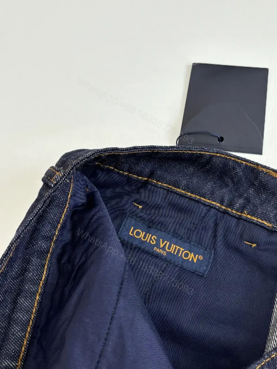 View 3 of Blue Denim Shorts Classic Style Louis Vuitton Logo Casual Wear Short