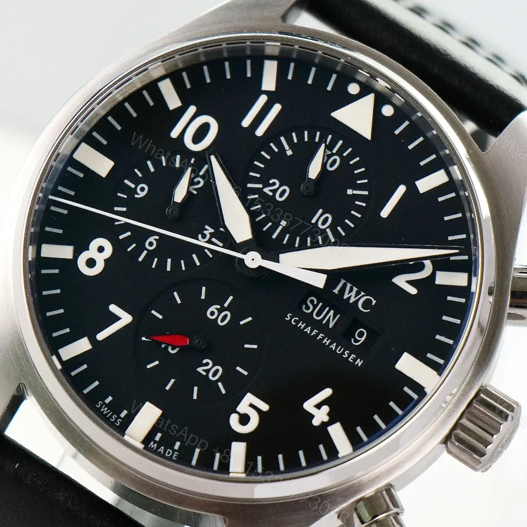 View 4 of IWC Black Pilot Chronograph Black Dial Leather Strap Ultimate 43MM IW3780031