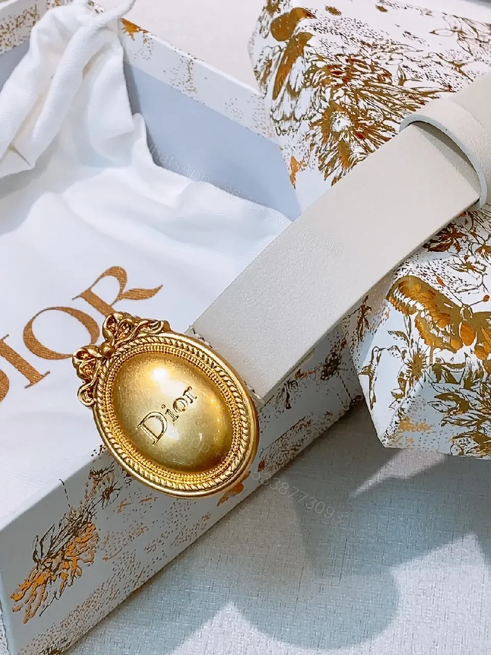 View 4 of White Leather Belt with Gold Button – Luxe Minimalist Style
