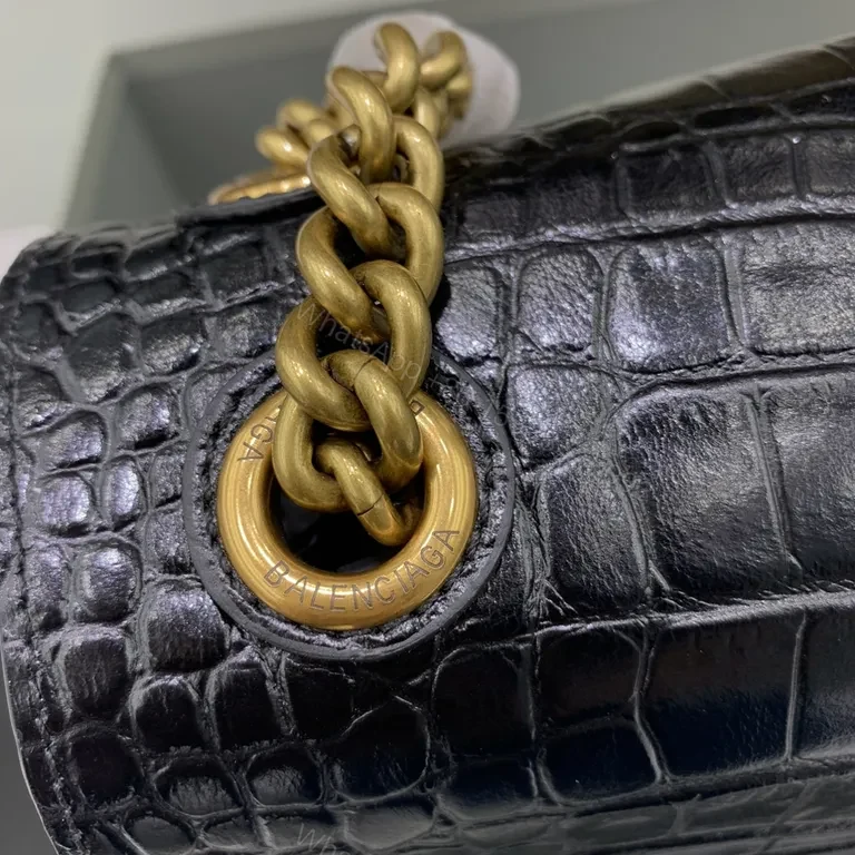 View 5 of Croc-Embossed Leather Bag: Gold B Clasp Mini Satchel