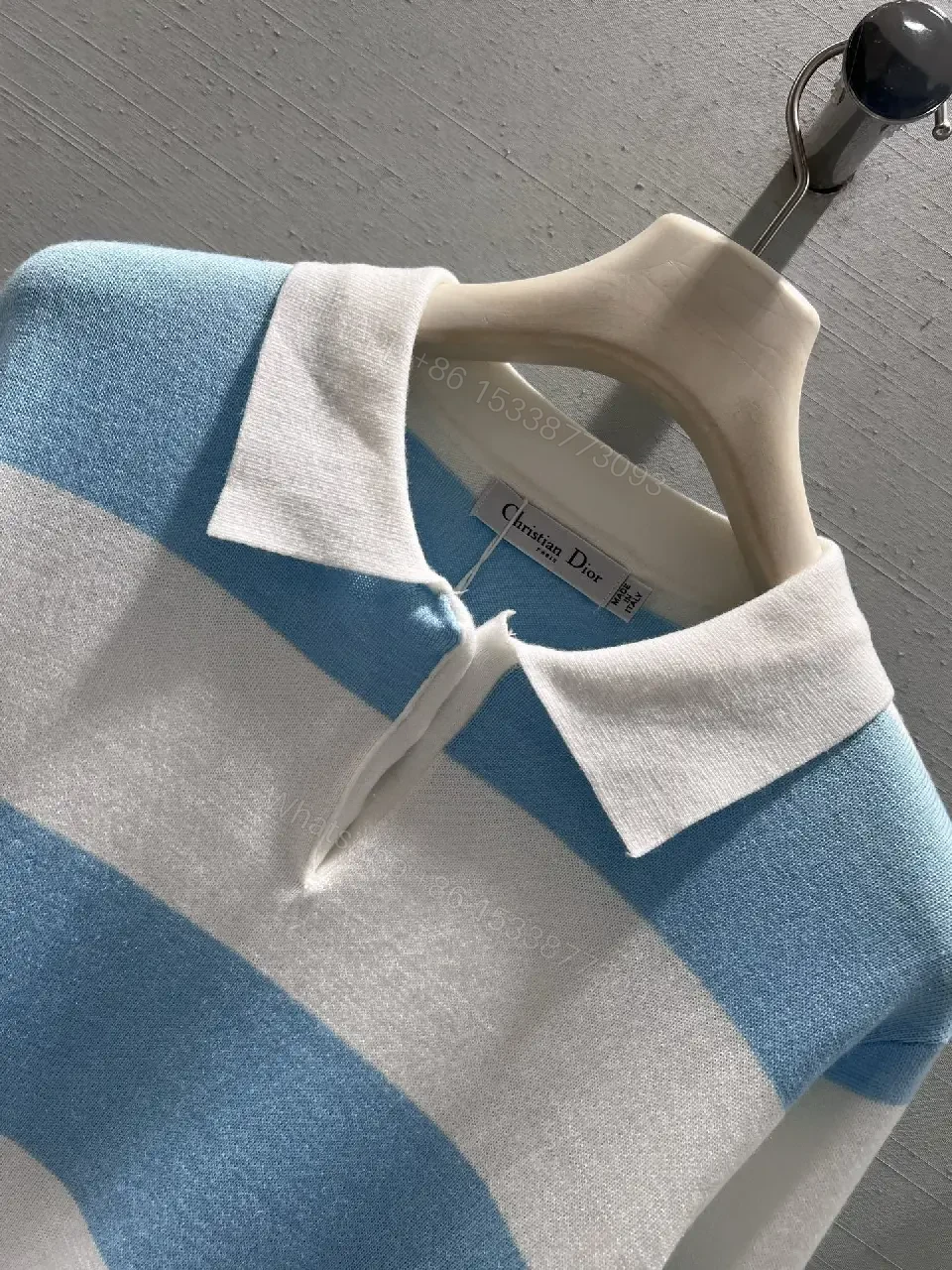 View 10 of Blue & White Striped Polo Knit with Signature Charm