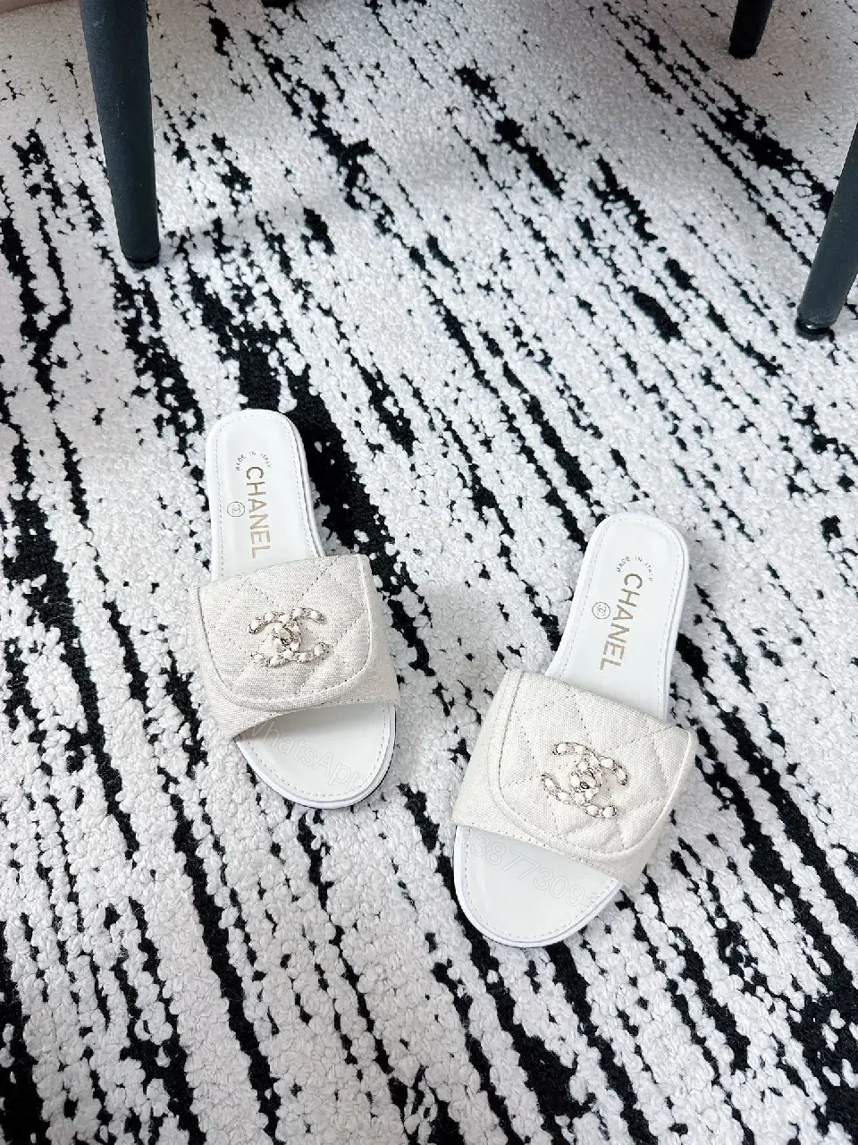 View 2 of White Satin Mules: Crystal Crest, Ultra-Luxe Comfort