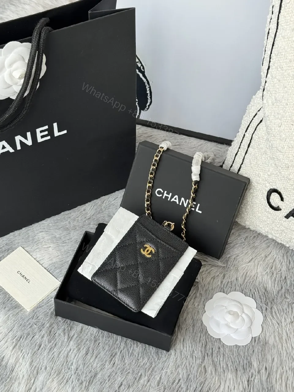Textured Quilted Cardholder with Chain Detail - Compact Luxury — view 1