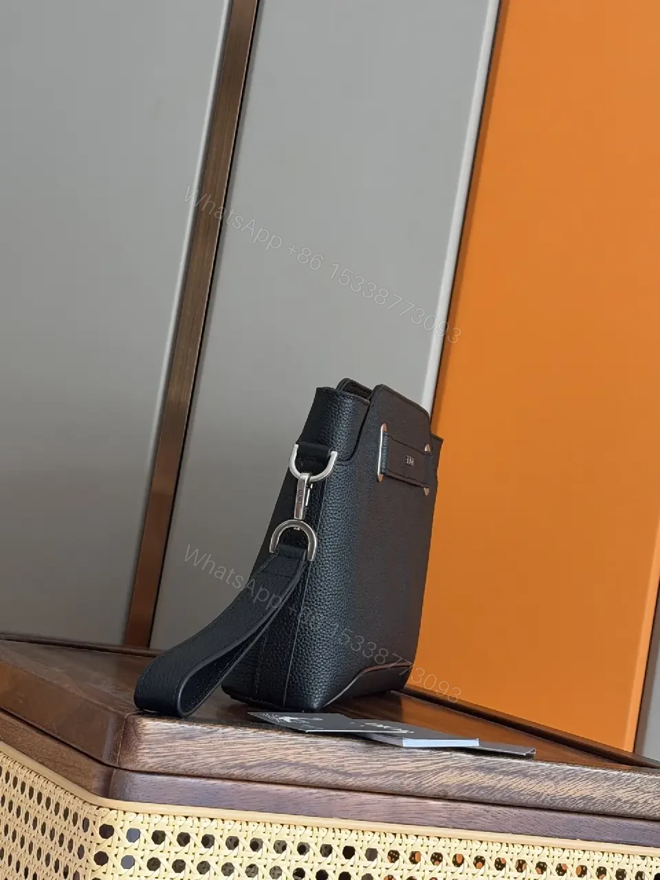 View 9 of Black Pebbled Leather Messenger – Compact Luxury Everyday Carry