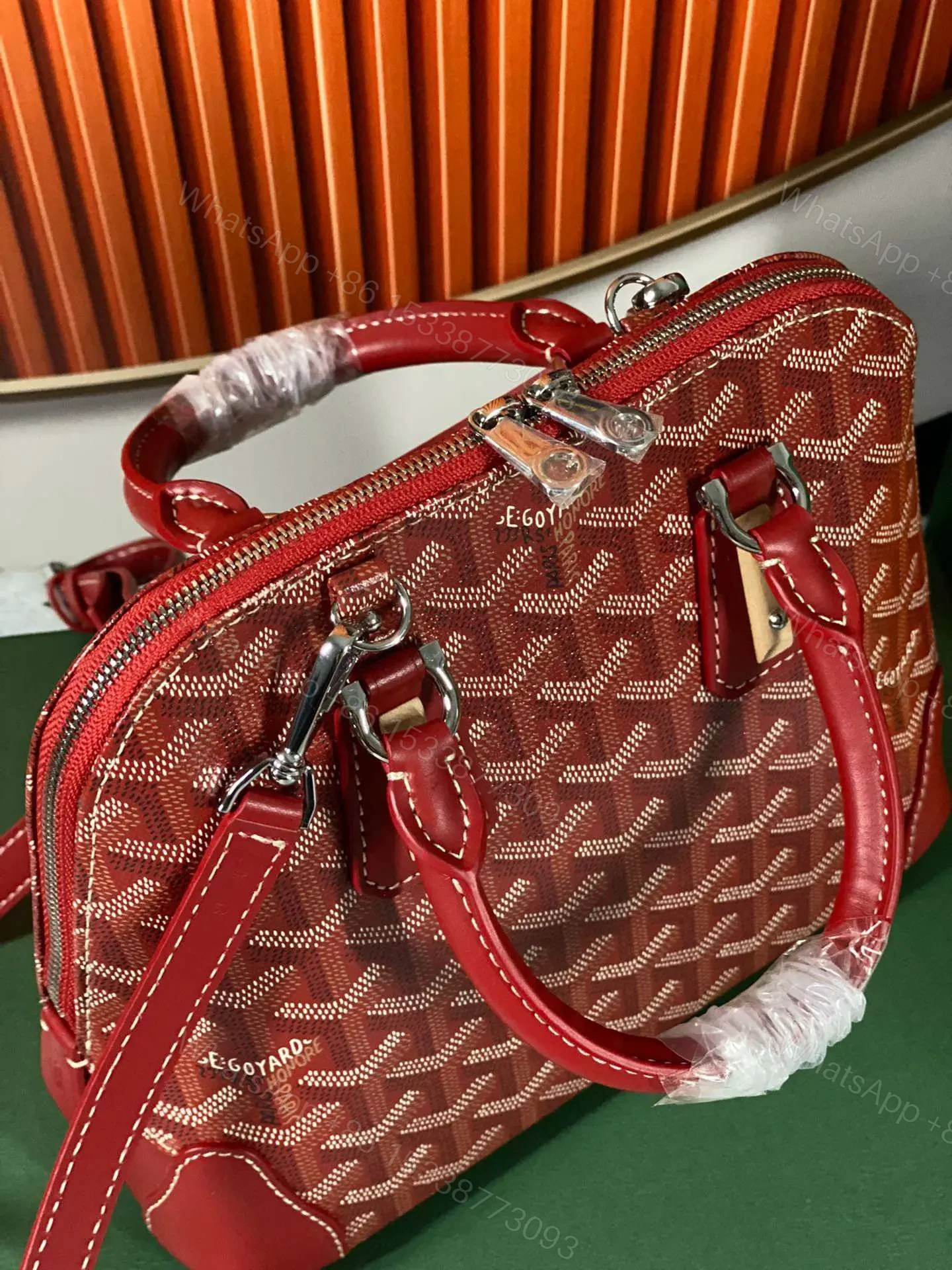 View 4 of Goyard Alma Vedome Red Super Quality Handbag With Fabric Wrapped Leather Strap 24cm