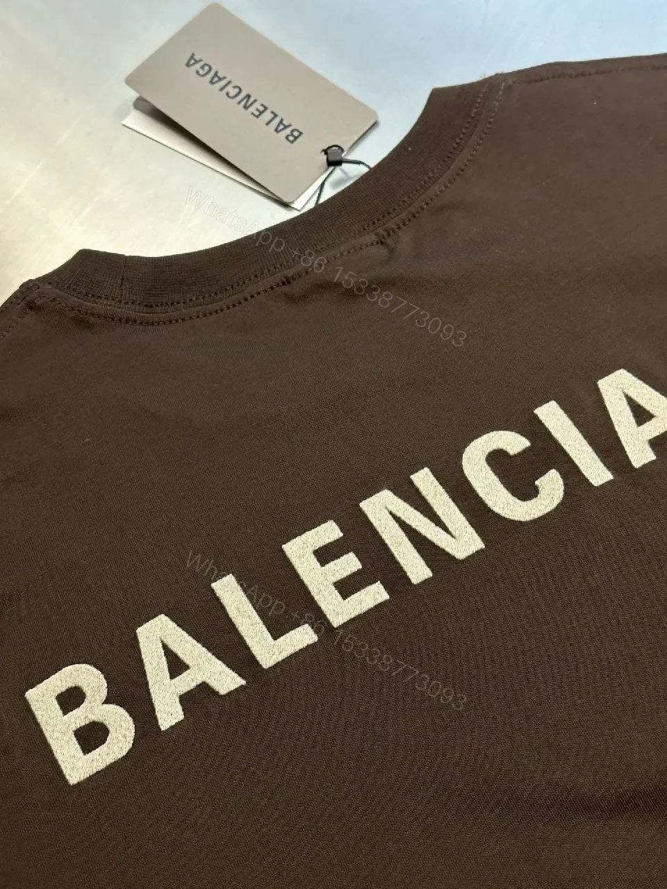 View 11 of Brown Cotton T-shirt Balenciaga Style Minimalist Logo Tee