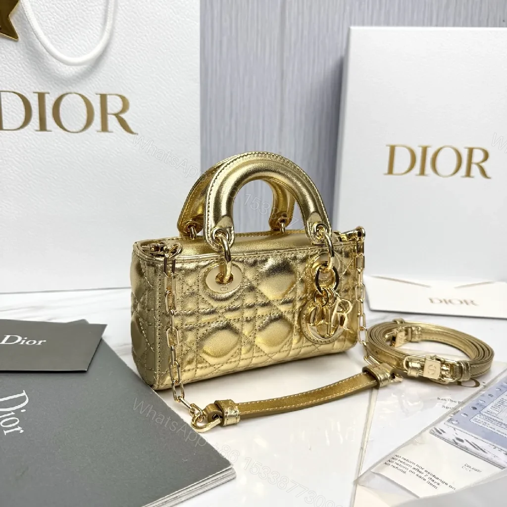 View 5 of Lux Gold-Gloss Quilted Leather Mini Handbag, Compact Luxe Shine