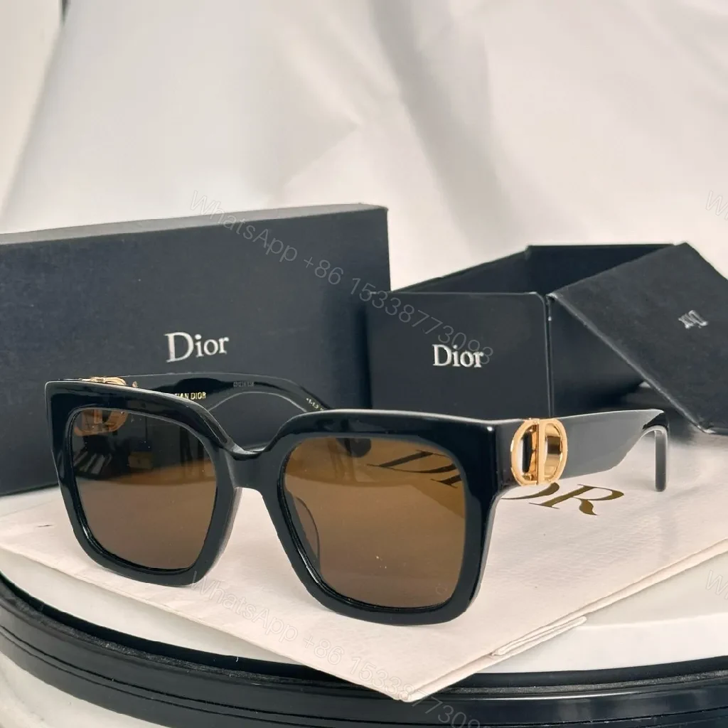View 5 of Bold Black Dior-Style Frames: Oversized Gold Accent Sunglasses