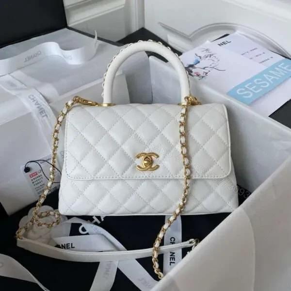 Chanel Coco White Woman’s Handbags With Lock Gold 24cm — view 1