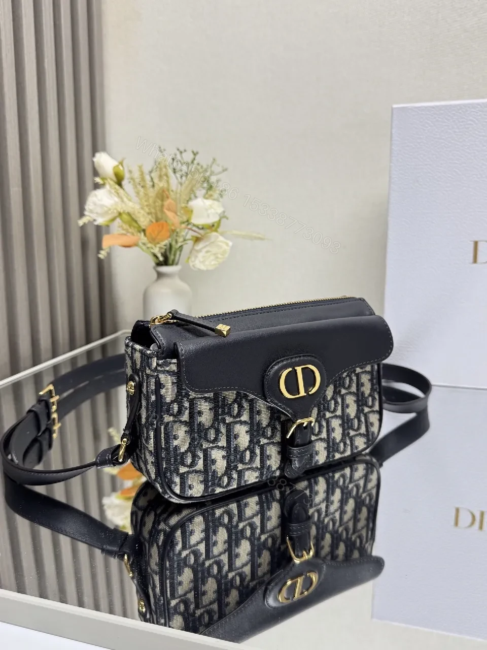 View 5 of Compact Monogram Satchel: Black Leather Trim Bag