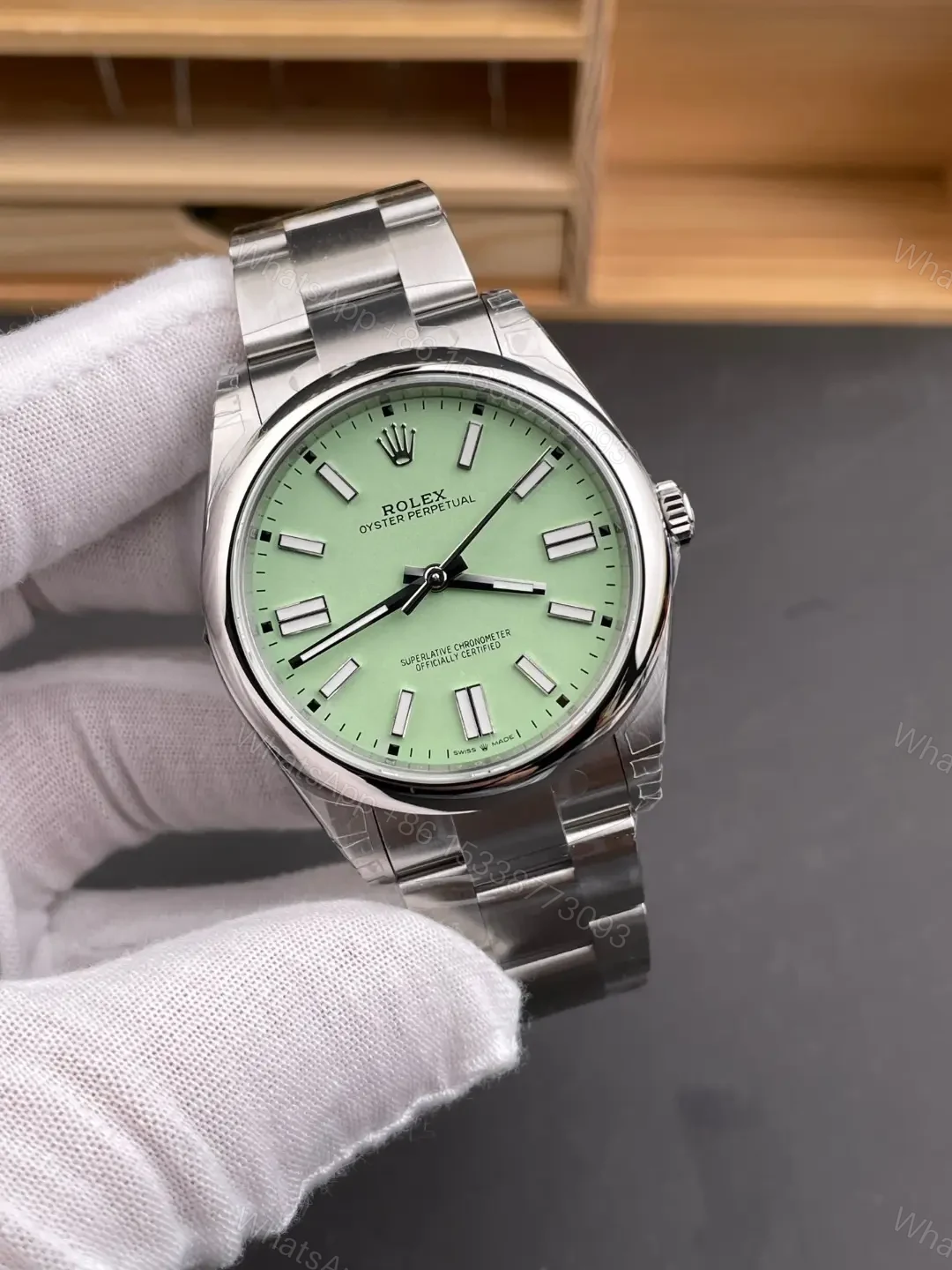 View 2 of Rolex Oyster Perpetual 41 134300 Pistachio Dial Watch 134300-006
