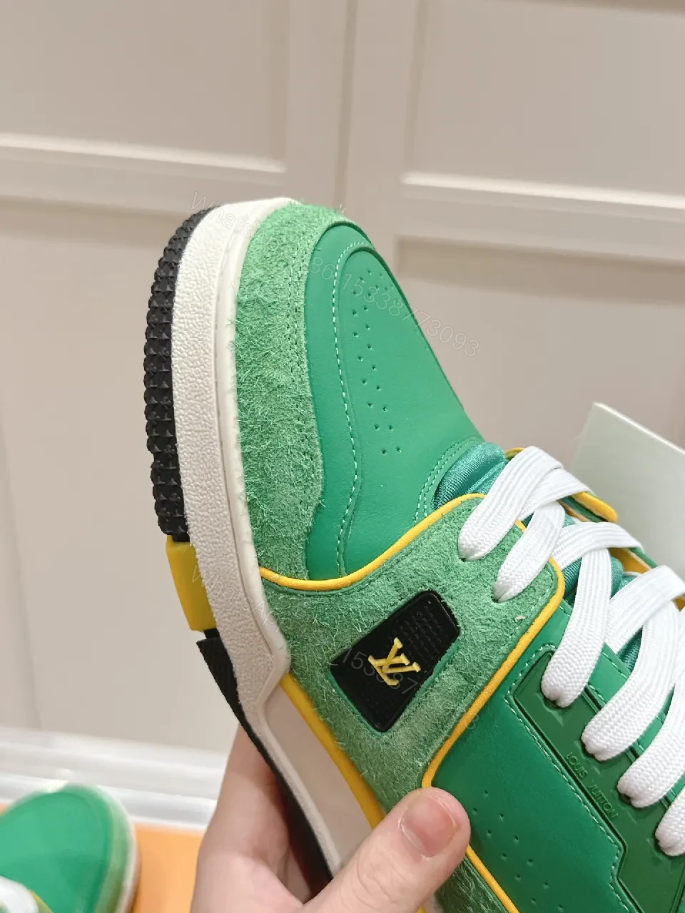 View 5 of Green Lux Leather High-Top Sneaker with LV Accents