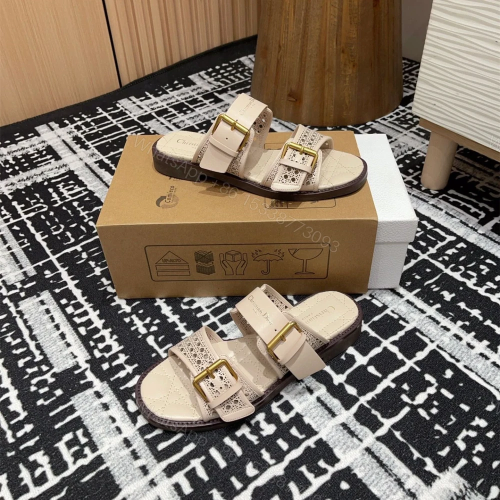 View 4 of 高仿Dior*D-Avenue系列KCO198圓頭塔扣一字拖鞋米色免檢版