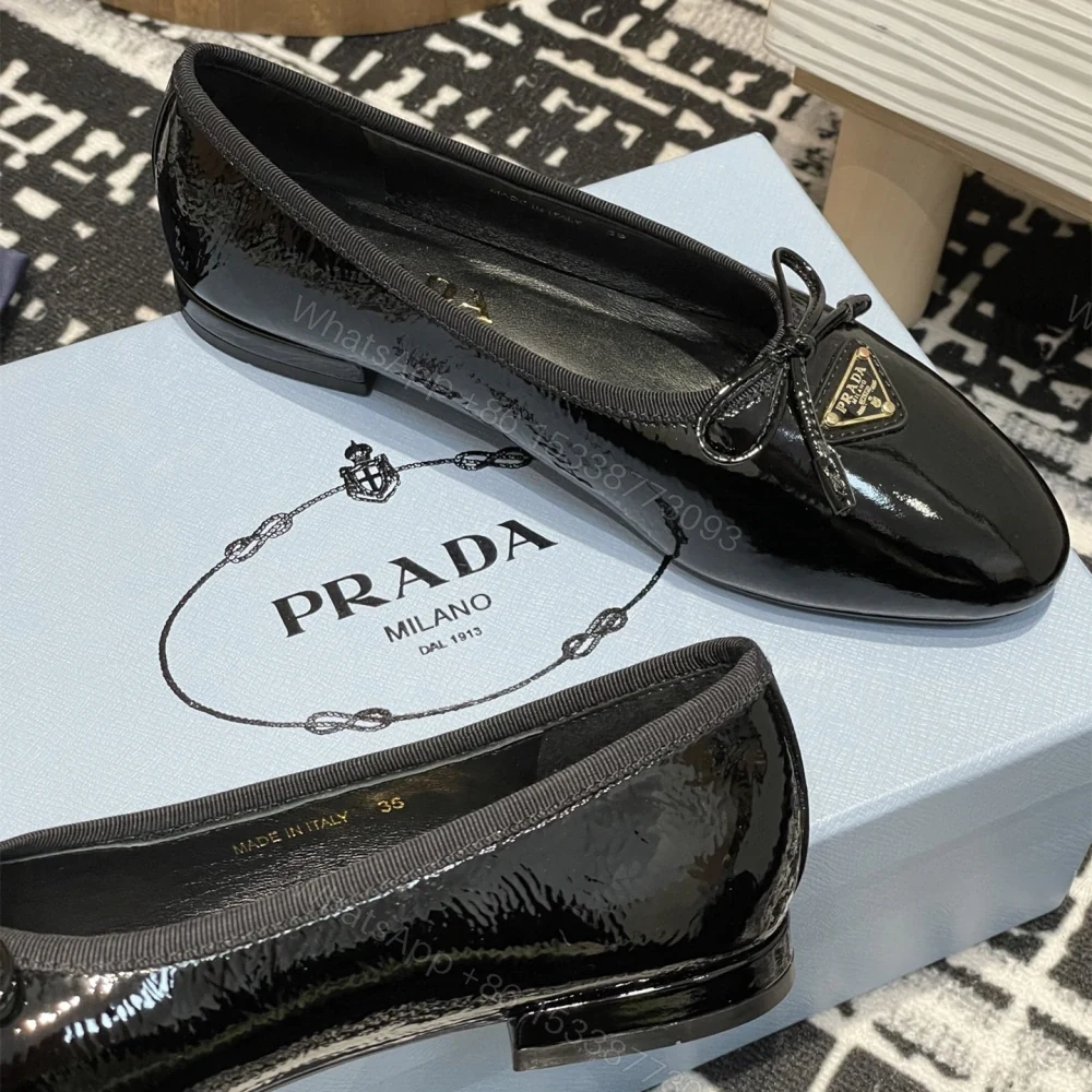 View 8 of 高仿Prada*Patent系列1F798M蝴蝶結圓頭單鞋漆皮黑色免檢版
