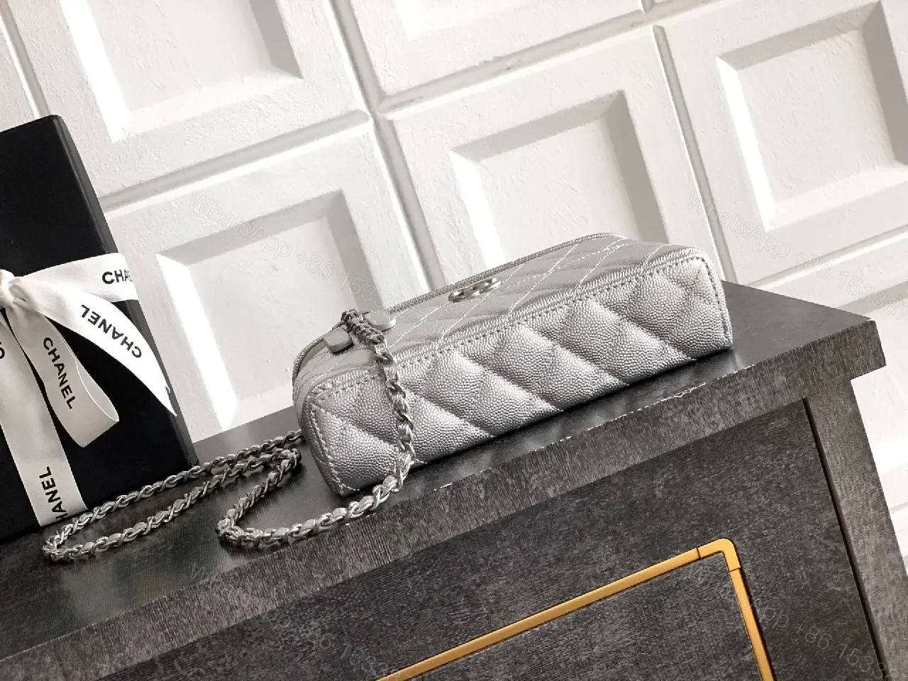 View 5 of Metallic Quilted Satchel: Compact Luxury, Double-C Hardware