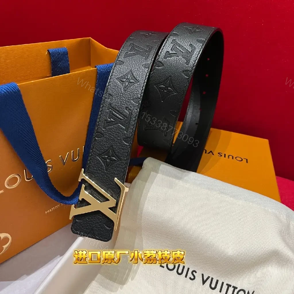 View 3 of Monogram Leather Belt: Elegant, Gold Buckle, Full-Grain Style