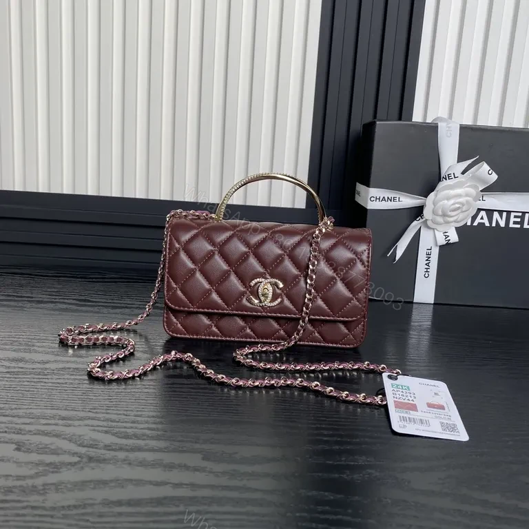 Quilted Burgundy Crossbody Bag with Gold Chain Hardware — view 1